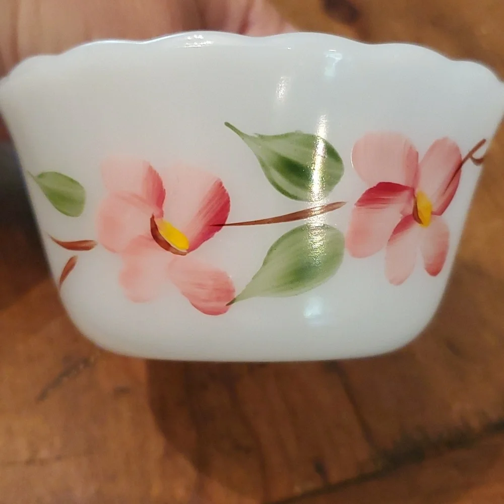 Fire King peach blossom glass custard bowl cup - Picture 8 of 8